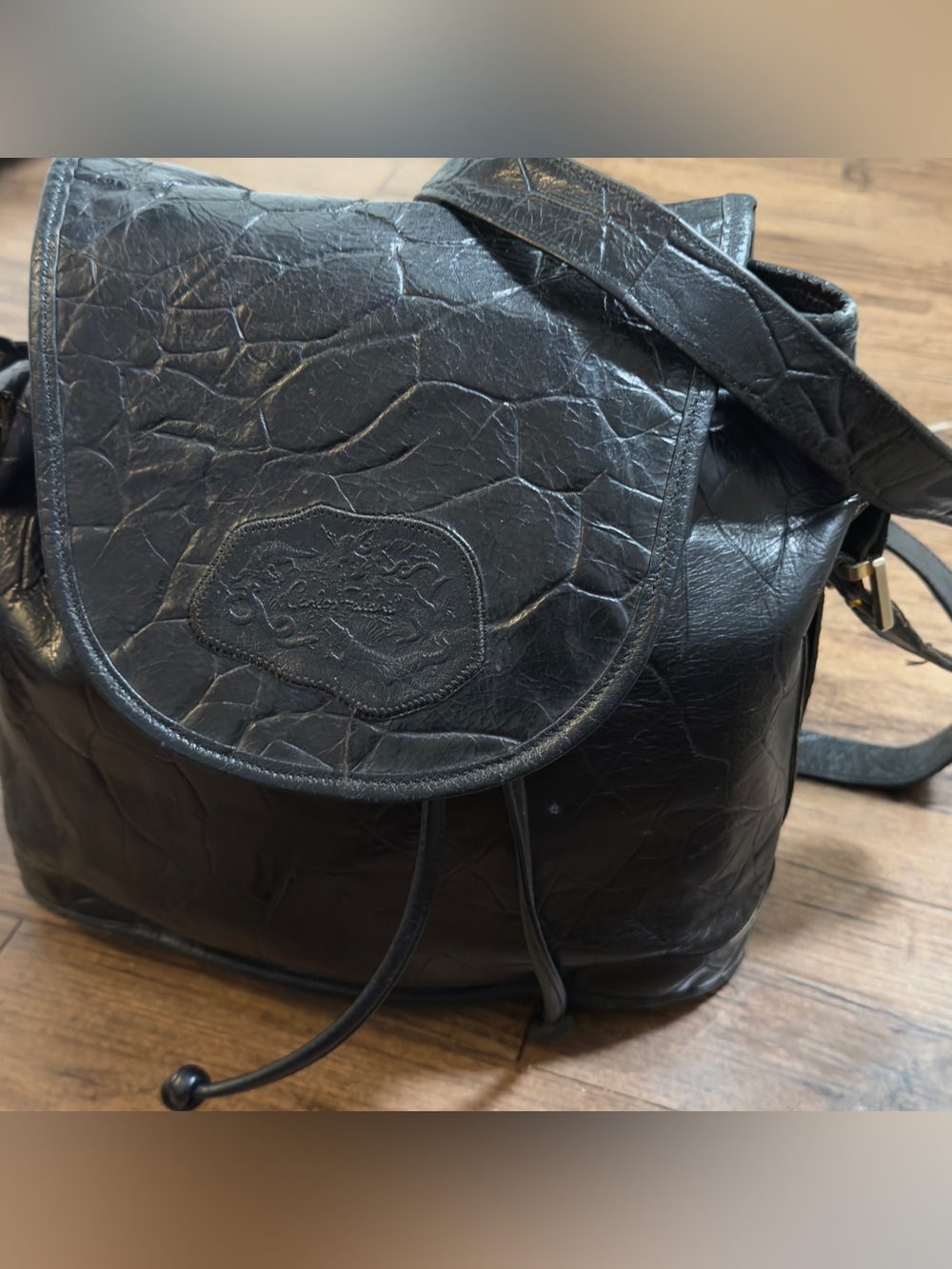 Carlos Falchi Vintage Black Genuine Embossed Leather Crossbody/Shoulderbag🔥